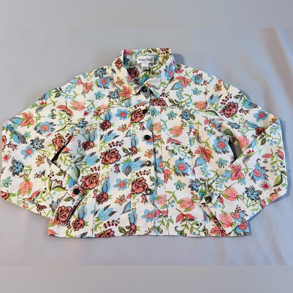 Madison Studio 100% Linen Jacket Women’s Size Large Multicolored Floral Shacket